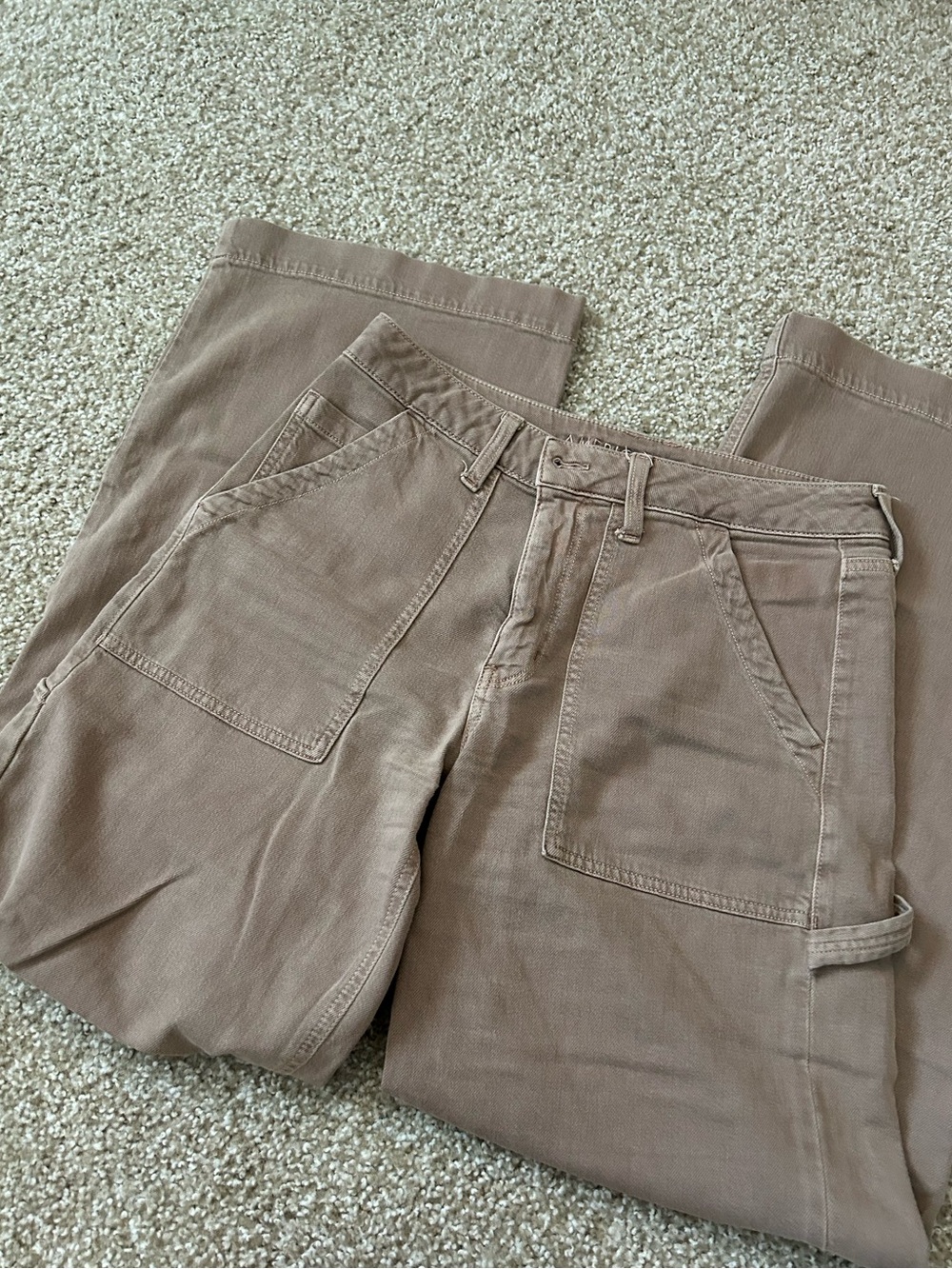 American Eagle Super High Rise Baggy Wide Leg Utility Pants in Taupe
